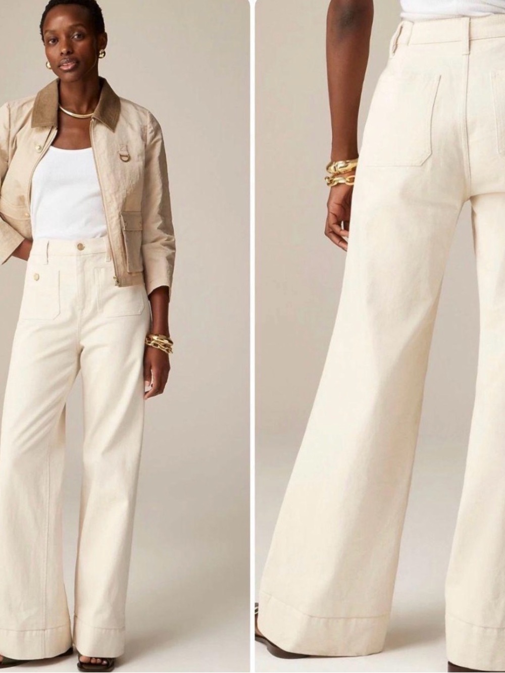 J. Crew Wide-Leg High-Rise Cream Pants with front pockets